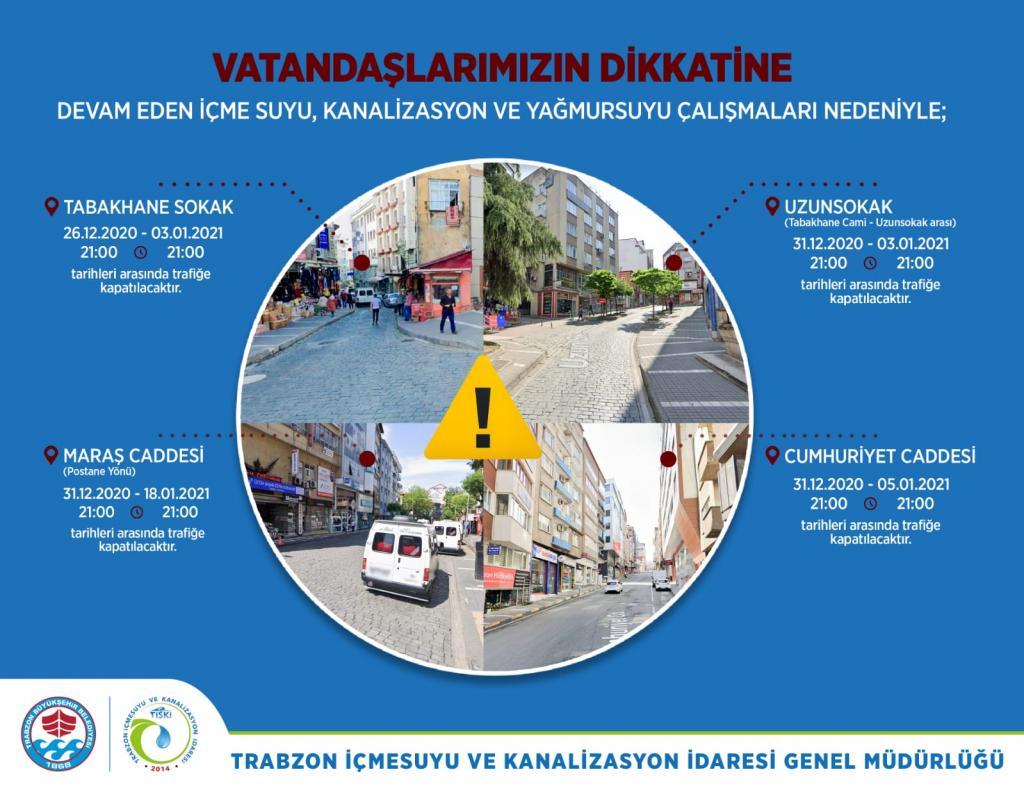 ALTYAPI ÇALIŞMALARI NEDENİYLE BAZI YOLLAR TRAFİĞE KAPANACAK
