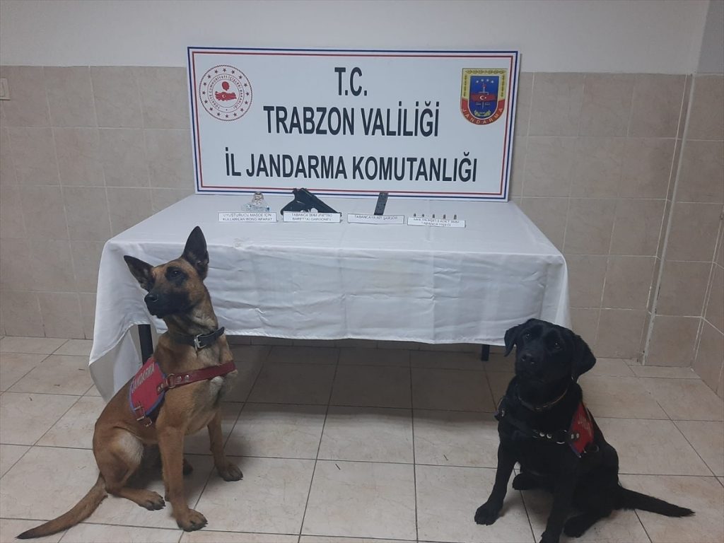 Trabzon’da durdurulan araçta tabanca ve uyuşturucu aparatı ele geçirildi