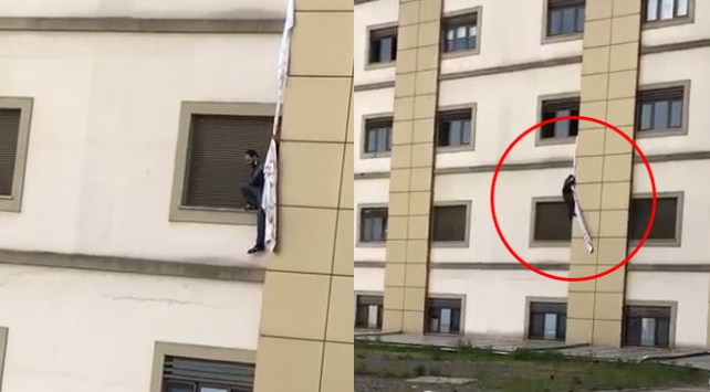 Trabzon’da yabancı Kovid-19 hastası camdan sarkıttığı çarşafla kaçmaya çalıştı